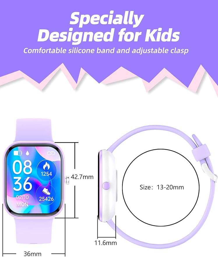 Kids Smart Watch for Girls,IP67 Waterproof Kids Fitness Tracker Watch with 1.5 Inch DIY Face,Heart Rate Sleep Monitor,19 Sport Modes,Calories Counter,Alarm Clock,Great Gifts for Children 6+ (Purple)
