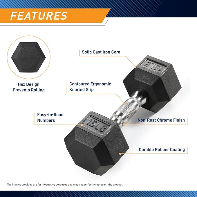 Marcy Rubber Hex Dumbbell Sold in Pairs - Available for 5lb - 20lb