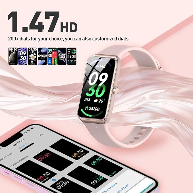 Activity & Fitness Trackers, 1.47" Smart Fitness Watch with 24/7 Blood Pressure/Blood Oxygen/Heart Rate/Stress Monitoring, IP67 Waterproof Calorie Step Sleep Tracker Health Watch for Women Men