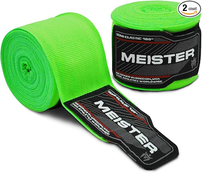 Meister Adult 180" Semi-Elastic Hand Wraps for MMA & Boxing (Pair)