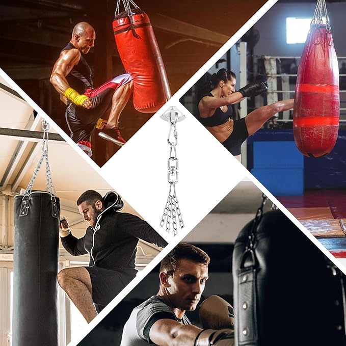 360 Rotation Heavy Bag Chain, Punching Bag Hanger With Stainless Steel Swivel Chain and 4 Snap Hooks, Mount for Hammock, Gym Swing, Yoga Swing, Trapeze