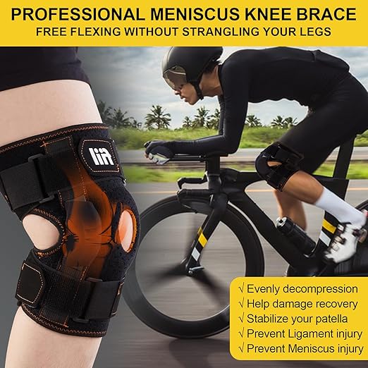 Hinged Knee Brace For Meniscus Tear - Adjustable Knee Support for Knee Pain Removable Side Knee Stabilizers and Gel Pads Effective Relief Arthritis Tendinitis Pain For Men and Women
