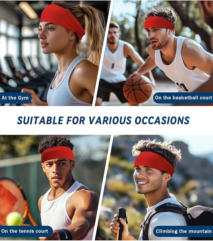 Headband for Men & Women, Sweat Wicking Sports Sweatband Headbands, Workout Running Training Yoga Basketball Hairband
