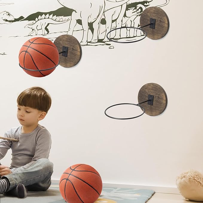 3PCS Ball Holder Basketball Holder Wall Mount Wood