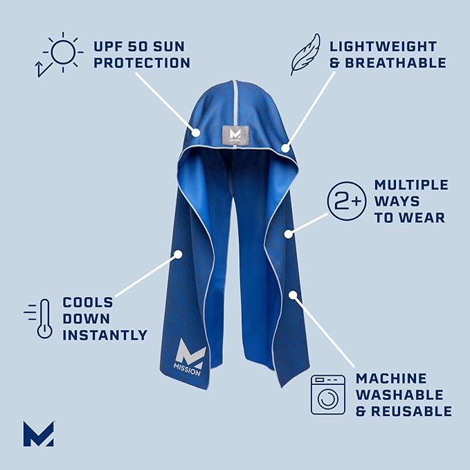 MISSION Cooling Hoodie Towel- Hood Towel, Evaporative Cool Technology, Cools Instantly When Wet, UPF 50 Sun Protection, Contours Your Head to Stay in Place, Great for Sports, Fitness, Gym