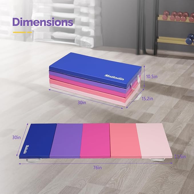 5 Folding Gymnastics Gym Exercise Aerobics Mat 1.5" Thick