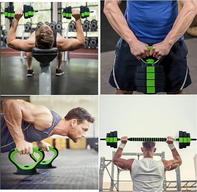 4-In-1 Adjustable Dumbbell Set - Dumbbell/Barbell/Kettlebell/Push Up Stand for Home Gym