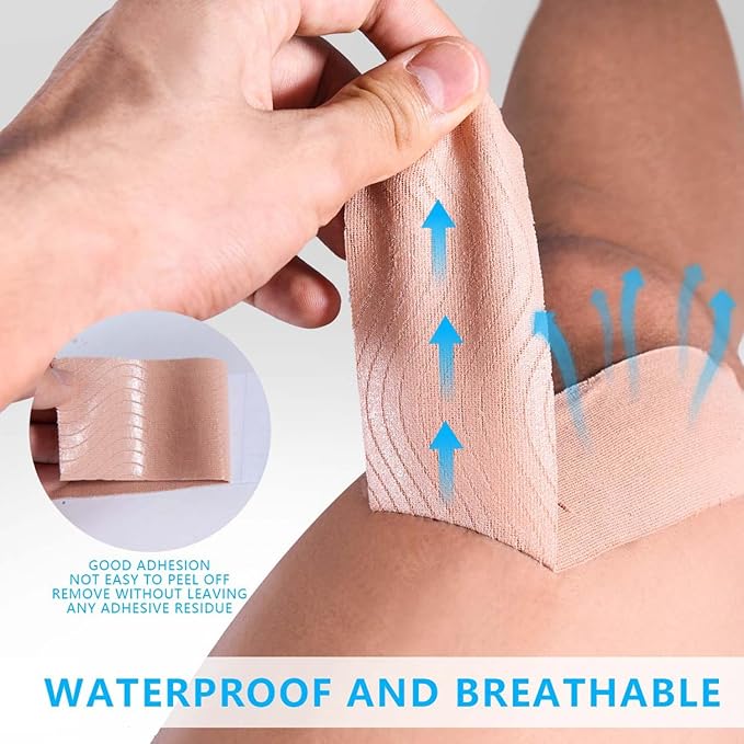 4 Pack Waterproof Skin Colored Athletic Kinesiology Tape Shoulder Knee Tape for Gym Fitness Running Tennis Swimming Football