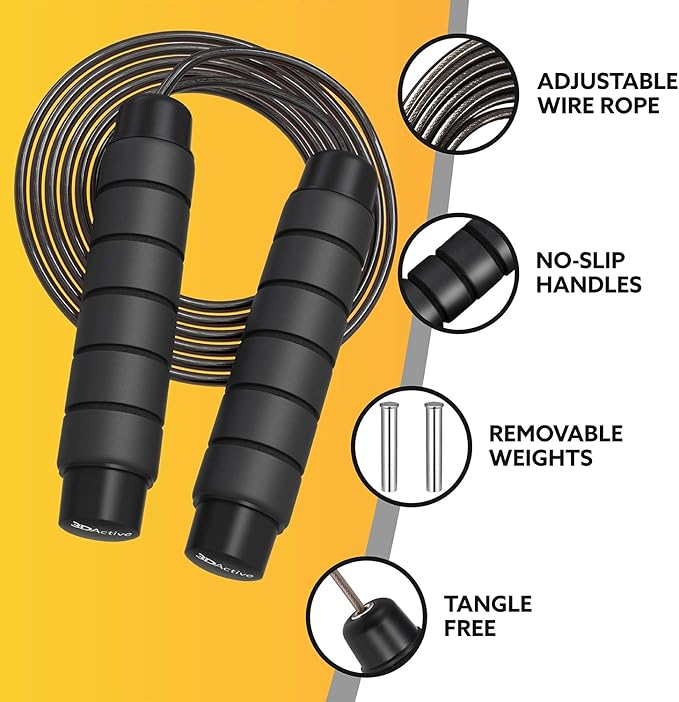 3DActive Ab Roller Wheel with Jump Rope & Knee Mat. Home Gym Exercise Equipment for Abs Workout, Core Training & Cardio Workouts.
