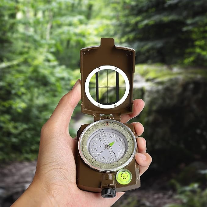 Military Lensatic Compass with Pouch & Lanyard Waterproof