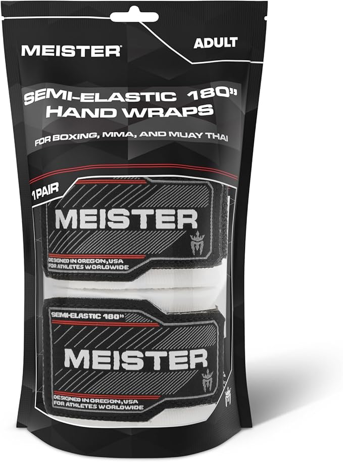 Meister Adult 180" Semi-Elastic Hand Wraps for MMA & Boxing (Pair)