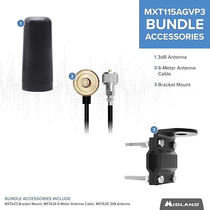 Midland – MXT115AGVP3 - 15 Watt GMRS MicroMobile 3dB gain