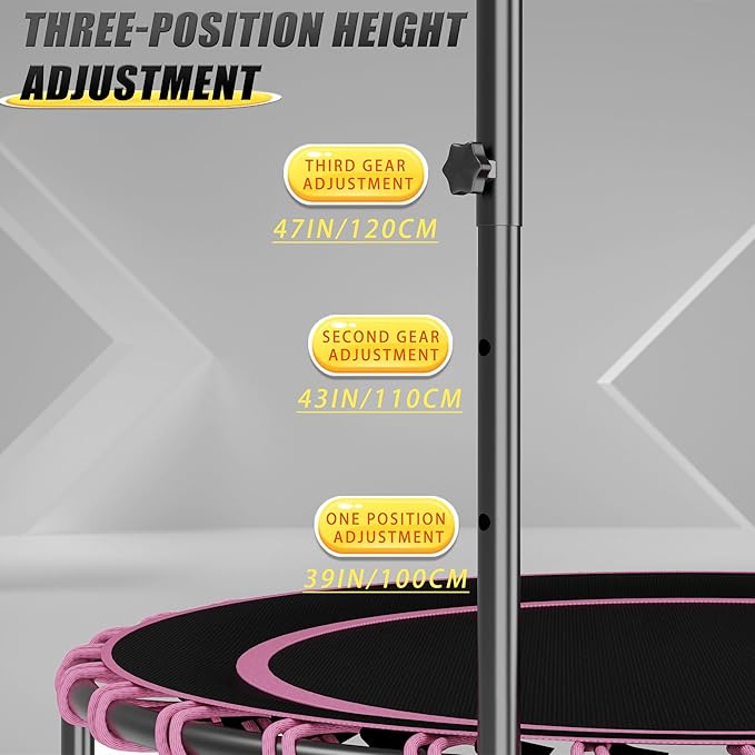 40" Fitness Trampoline with Adjustable Handle Bar Silent Mini Trampoline Bungee Rebounder Jumping Cardio Trainer Workout for Adults - Maximum Load 150 kg