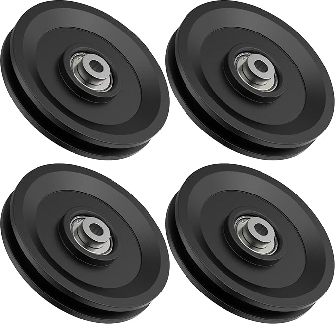 4.5 Inch / 114 MM Universal Nylon Bearing Pulley Wheel Replacement Compatible with Cable Machine Home Gym, Garage Door Pulley System, Weight Machine, Gym Equipment