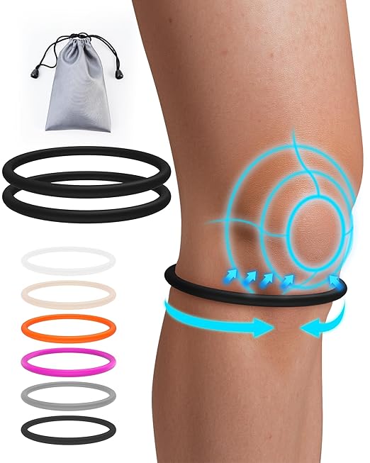 2PCS Patellar Tendon Support Strap for Knee Pain Relief, Keen Bands for Basketball, Running, Tennis, Soccer and Hiking, Silicone Patella Band for Women and Men, Includes Storage Bag (Black)
