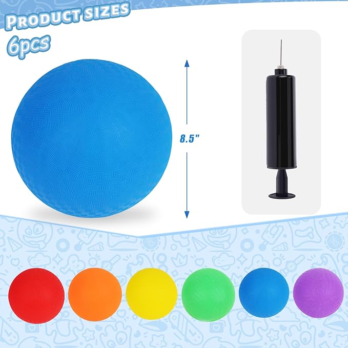 LovesTown 6PCS Playground Balls with Air Pump 8.5inch Inflatable