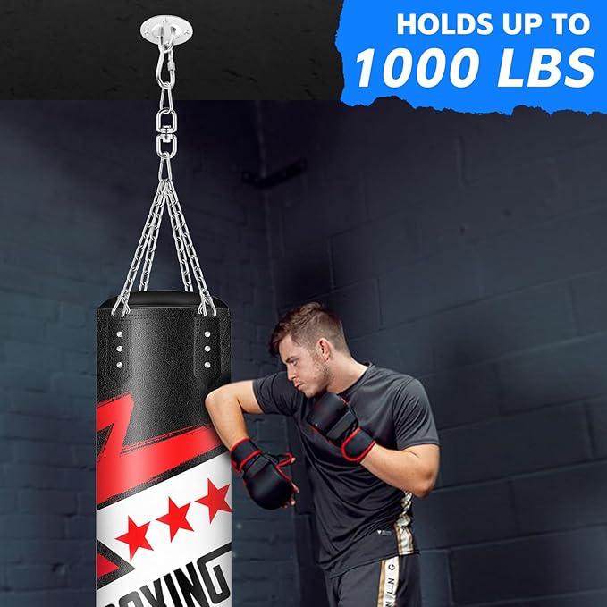 360 Rotation Heavy Bag Chain, Punching Bag Hanger With Stainless Steel Swivel Chain and 4 Snap Hooks, Mount for Hammock, Gym Swing, Yoga Swing, Trapeze