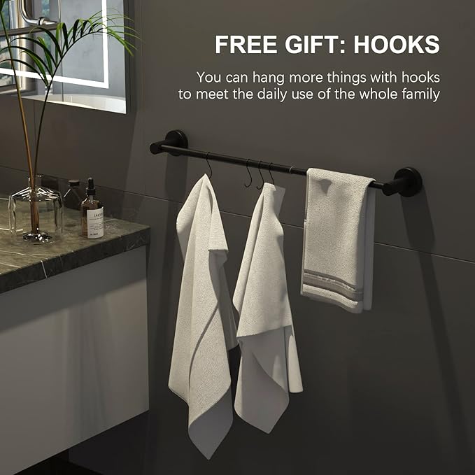 Adjustable Matte Black Bath Towel Bars 16 to 27.6 Inch, 304 Stainless