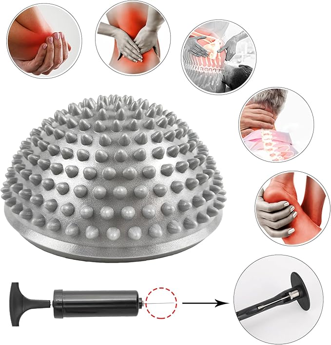 2 Pcs Hedgehog Balance Pods for Kids & Adults, Half Dome Pilates Ball with Hand Pump, Spiky Sensory Stepping Stones for Stability Training, Yoga, Gymnastics, Foot Massage & Motor Skills Development