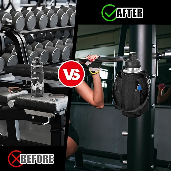 icolor Magnetic Gym Bag Water Bottle Carrier Holder with Phone Pockets & Shoulder Strap,5 Built-in Magnets Gym Bottle Pouch Sleeve,Magnetic Bag Gym Accessories Organizer for Men Women