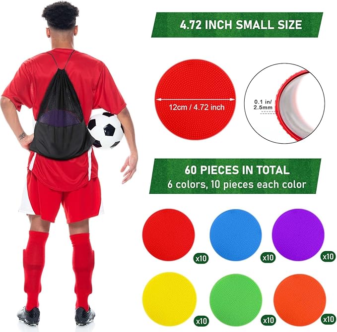 60 Pcs Poly Spot Markers Non-Slip Rubber Floor