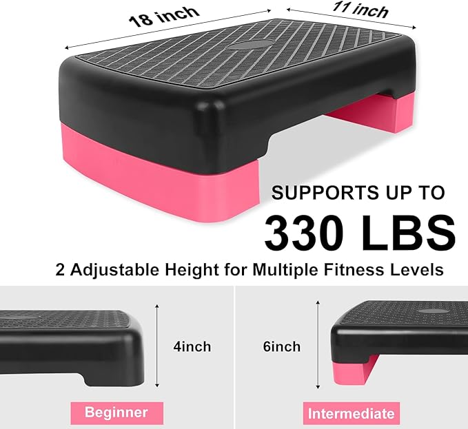 Height-Adjustable 4"-6" Step Aerobics Platform Fitness Equipment Stepper 2 Riser