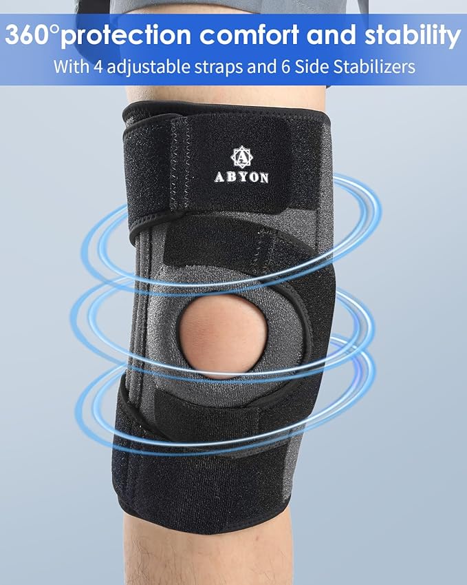 ABYON Knee Brace for Women & Men Meniscus Tear, ACL, Arthritis, Knee Support with Triple Side Stabilizers and Adjustable 360° Wraparound Strap for Maximum Knee Pain Support and Fast Recovery - Please Check How To Size Video