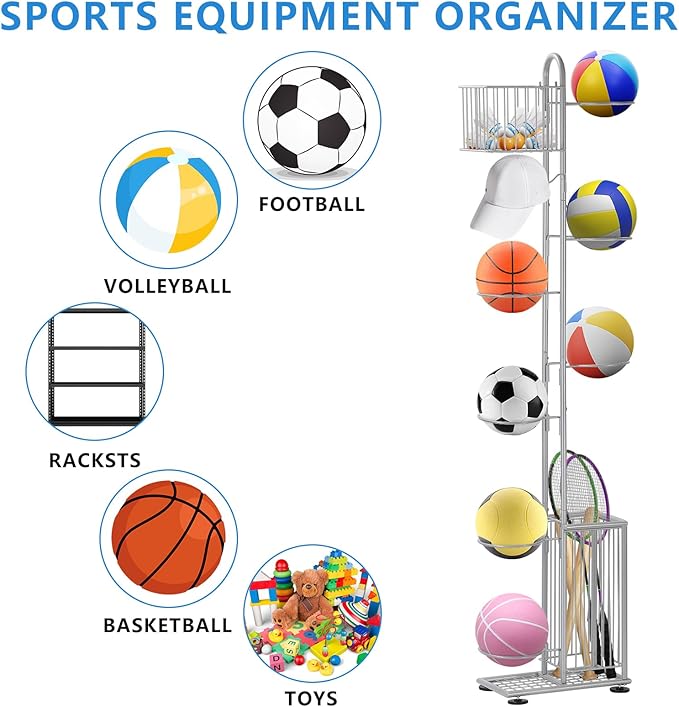 7 Tier Basketball Holder Ball Storage Rack