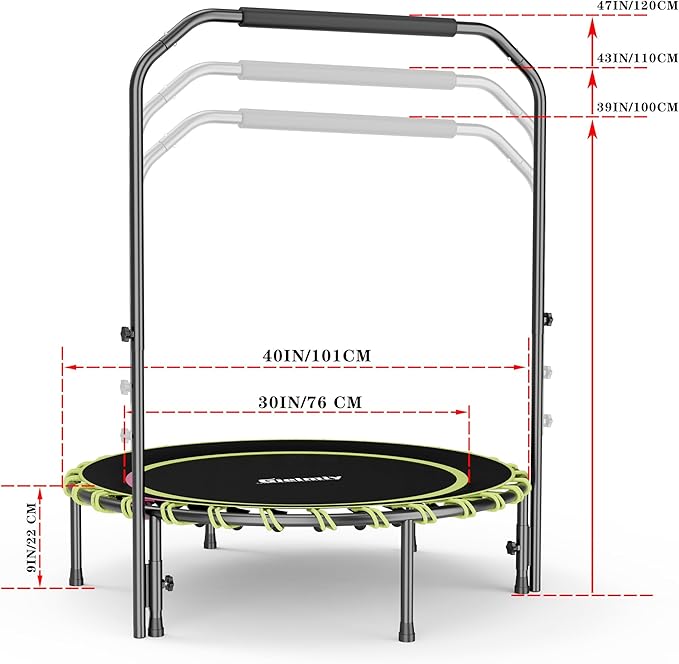 40" Fitness Trampoline with Adjustable Handle Bar Silent Mini Trampoline Bungee Rebounder Jumping Cardio Trainer Workout for Adults - Maximum Load 150 kg