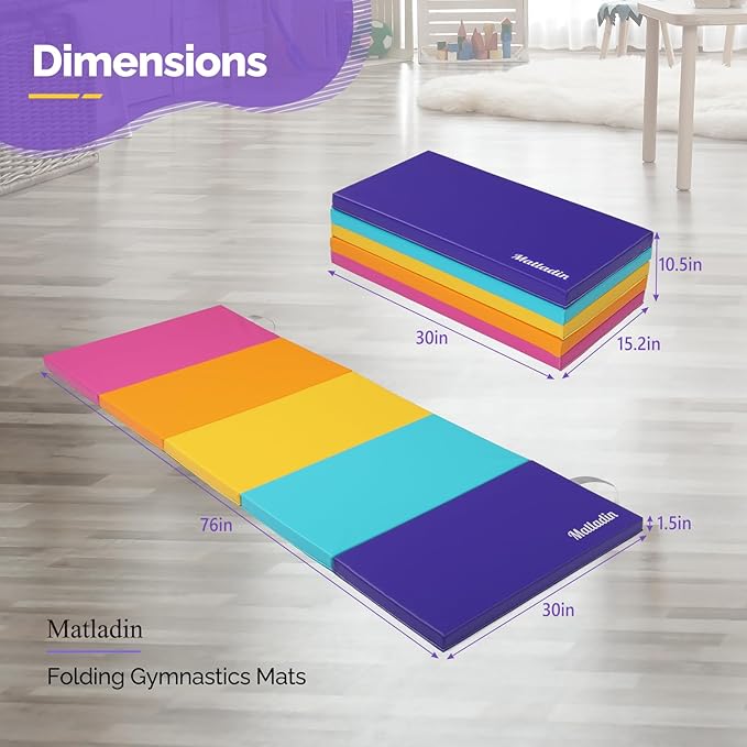 5 Folding Gymnastics Gym Exercise Aerobics Mat 1.5" Thick