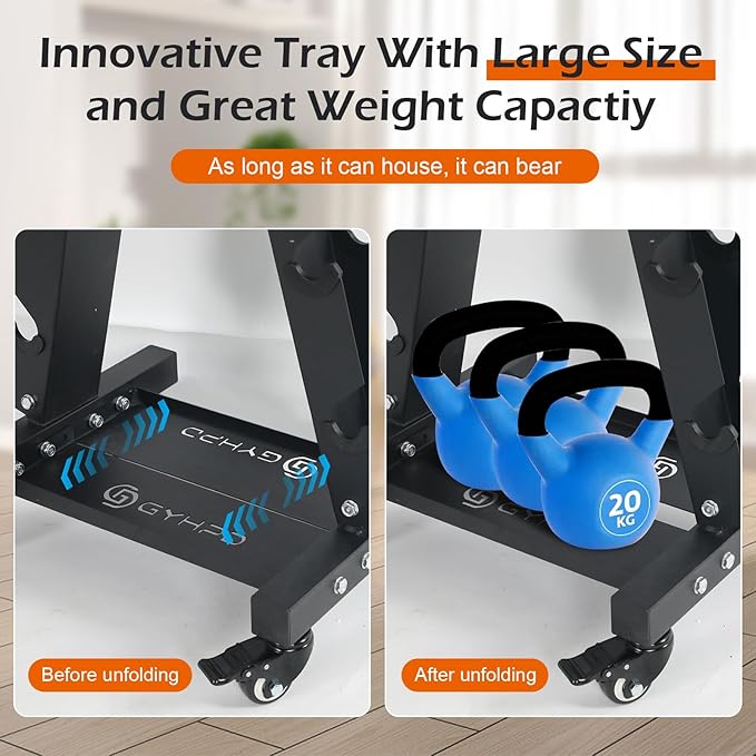 700LBS Weight Capacity Large Dumbbell Rack Stand, Premium Solid Steel A-Frame Dumbbell Rack with Optional Tray and Wheel, Weight Storage Organizer Rack for Dumbbell Set, Perfect for Home Gym Storage