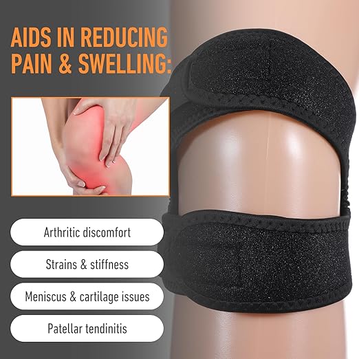 Meniscus Knee Brace for Women, Nylon & Eva Foam Knee Stabilizer, Soft Meniscus Tear Knee Support Strap, Adjustable Knee Brace Patella Stabilizer, Patella Bands Basketball for Men Pain Relief (Black)