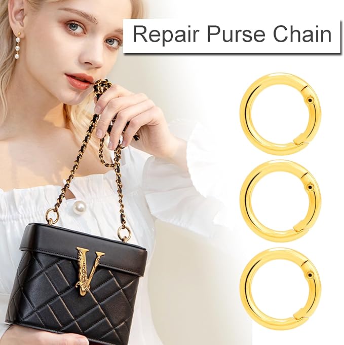 10 Pack 3/4 Inch Gold Round Carabiner Clips, Small Spring O Rings for Keyring Bag Pendant Keychain Clip