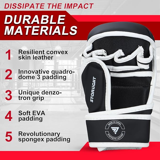 MMA Gloves for Sparring Grappling, Hybrid Open Palm Martial Arts Mitts, Maya Hide Leather Wrist Support, Fighting Combat Sports MMA Boxing Glove for Men Women Punching Bag Muay Thai Training