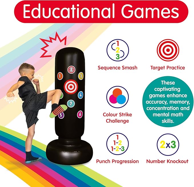 Kids Inflatable Punch Bag - Rainbow Colours Sticker Punching Bag and Kids Toys, a Free Standing Inflatable Punch Bag for Great Gifts and Presents for Active Children