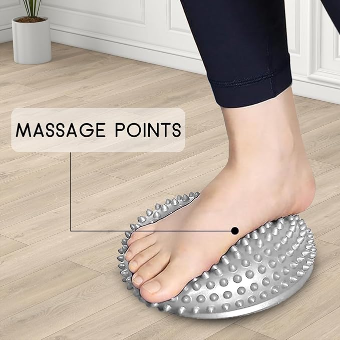 2 Pcs Hedgehog Balance Pods for Kids & Adults, Half Dome Pilates Ball with Hand Pump, Spiky Sensory Stepping Stones for Stability Training, Yoga, Gymnastics, Foot Massage & Motor Skills Development