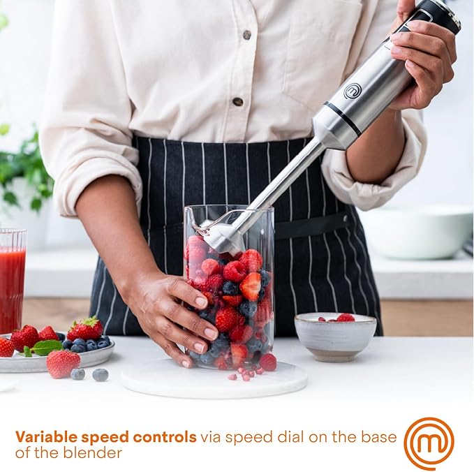 MasterChef Immersion Blender Handheld, Stainless Steel Hand Held Blending Stick Emulsifier, Puree Blender for Making Baby Food, Soup, Sauces etc, Powerful 400W Motor with Variable Speed Control