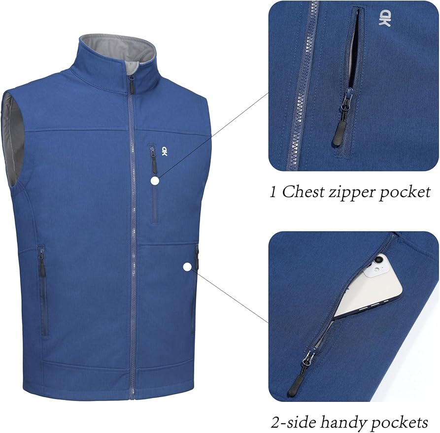 Little Donkey Andy Men's Golf Vest Warm Fleece Lining Hiking Vests Zip Up Sleeveless Outerwear Jacket