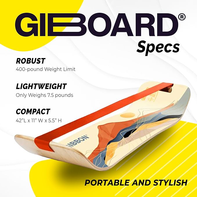 GIBBON GiBoard Balance Board for Adults & Kids - Slackline Workout Equipment Home Gym Training - Wooden Wobble Board Balance Trainer - Standing Desk Exercise - Yoga, Agility, Pilates, Core, Snowboard