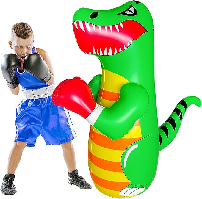 47" Punching Bag for Kids 3-8 Toddler Boxing Bag Inflatable Dinosaur Bopper Birthday Presents for Boys & Girls Sports Toys Outdoor Activities Yard Games