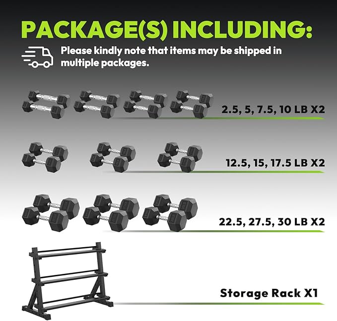 Hex Dumbbell Sets with Rack, 290-670 lb Rubber Encased Exercise & Fitness Dumbbells Set, Hand Weight for Strength Training, Weight Dumbbells