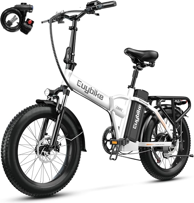 1000W Folding Electric Bike, 48V 20AH Large Removable Battery E Bike, 30+MPH, 80 Miles Max Range, 20" Fat Tire Electric Bike for Adults, Adult Electric Bicycles for Commute Beach Snow