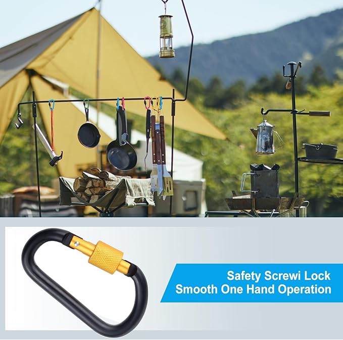 10 Pack Aluminum D Ring Key Rings Hiking Clips Locking Carabiner for Hiking Camping Fishing and Outdoor Use,Clips with Screw Gate Multicolored