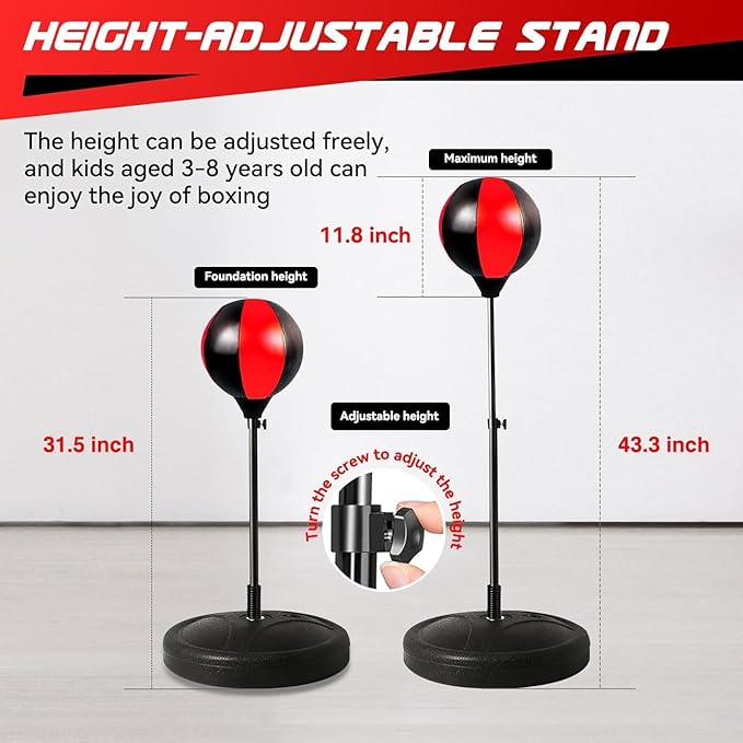 Kids Boxing Set - Punching Bag with Gloves & Adjustable Stand for 3-8 Year Olds