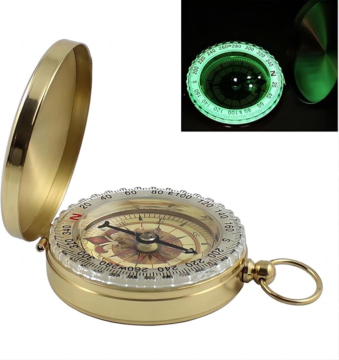 2PCS Vintage Zinc Alloy Metal Compass with Chain Keychain