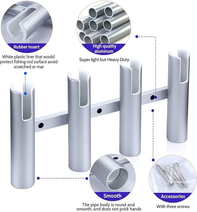 Marinebaby Fishing Rod Holder Aluminum, 3/4 Link Tube, Aluminum 4 Rod Rack, Suit Boats & Yacht