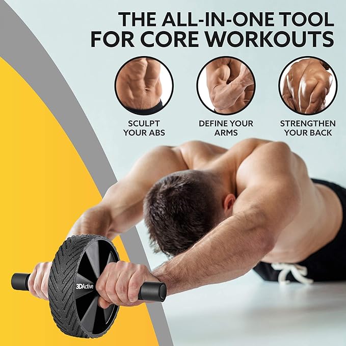 3DActive Ab Roller Wheel with Jump Rope & Knee Mat. Home Gym Exercise Equipment for Abs Workout, Core Training & Cardio Workouts.