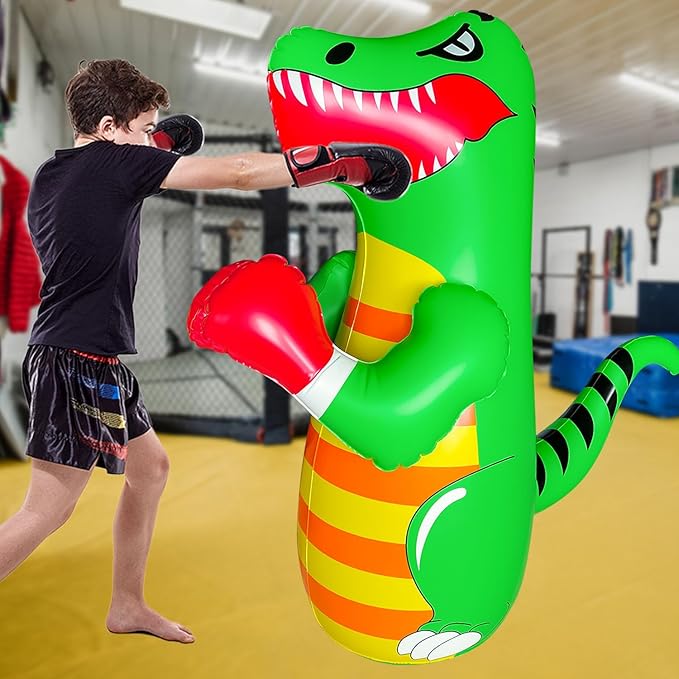 47" Punching Bag for Kids 3-8 Toddler Boxing Bag Inflatable Dinosaur Bopper Birthday Presents for Boys & Girls Sports Toys Outdoor Activities Yard Games