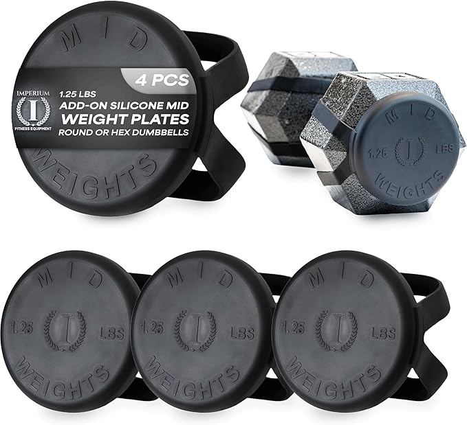 Mid Weights Silicone Microweights For Round or Hex Dumbbells, 1.25 lb. Add On Weight For Dumbbells, Fractional Weights To Add 1.25 or 2.5 lbs, 4 pcs.