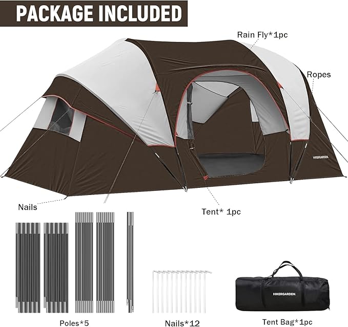 HIKERGARDEN 10 Person Camping Tent - Portable Easy Traveling-14'x11'x74in(H)